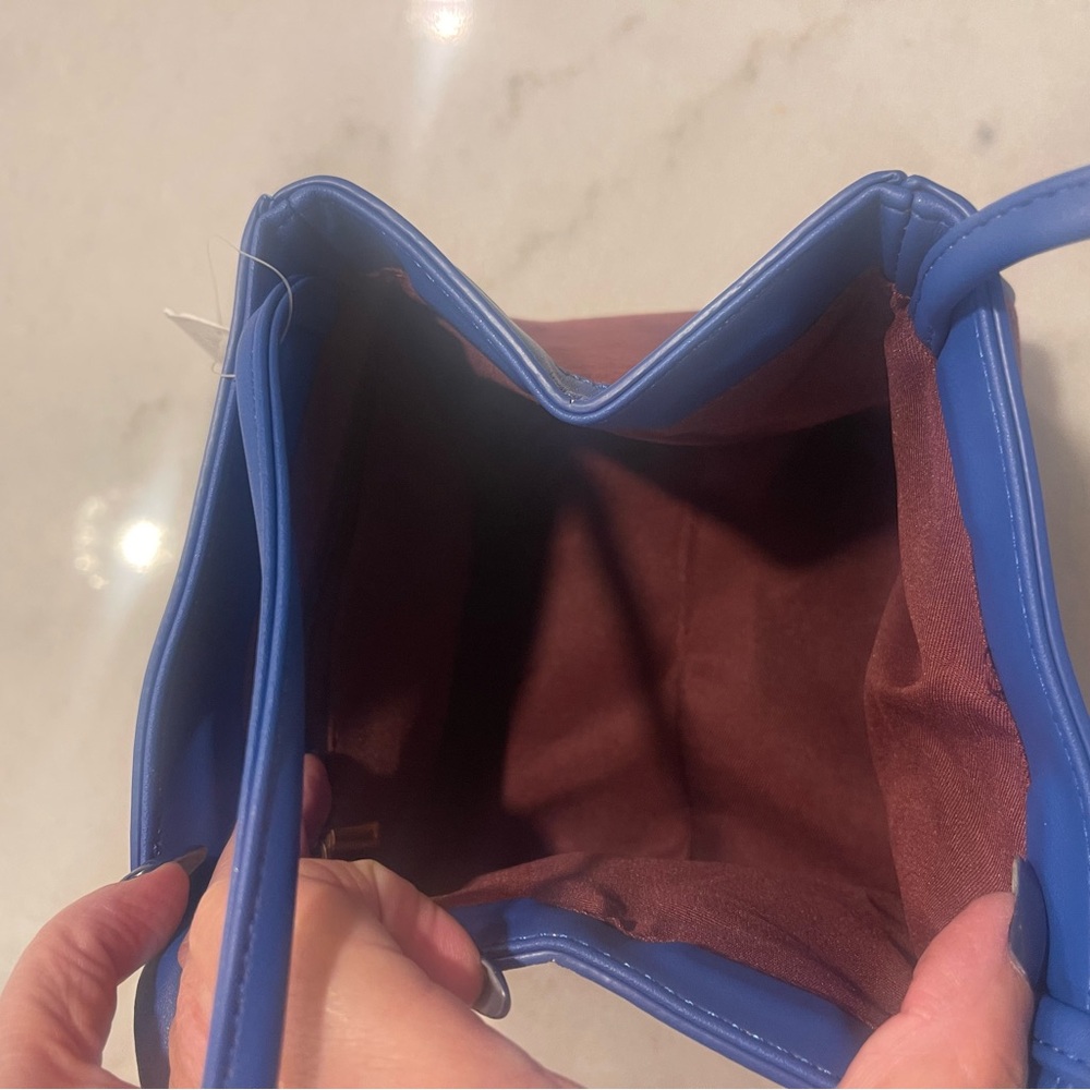 ANTHROPOLOGIE WINE SUEDE BAG WITH COBALT BLUE TRIM - Picture 4 of 4